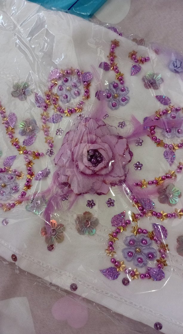 Boncuk İşlemeli Mor Bohem banyo havlusu - Görsel 2