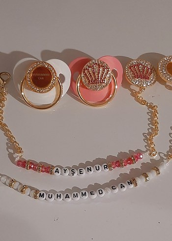 Altın Renkli Bebek Emziği Seti - Sabiha - Görsel 3