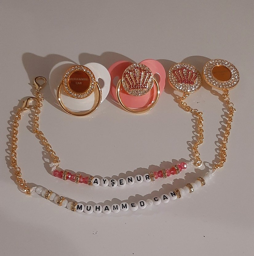 Altın Renkli Bebek Emziği Seti - Sabiha - Görsel 3