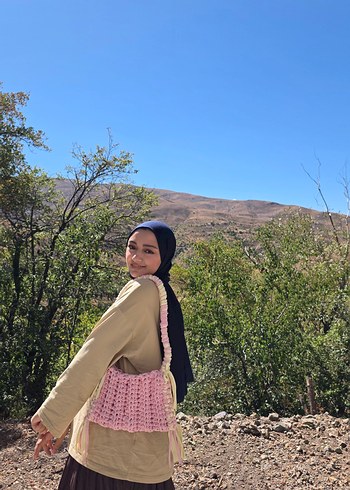pembe Örgü Bohem Kadın Kol çantası