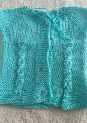 Turkuaz Bohem Örgü Kız Yeleği - Görsel 2