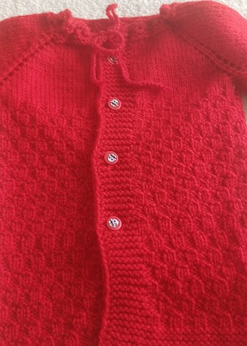 Kızlar İçin Kırmızı Örgü Hırka - Görsel 2