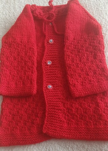 Kızlar İçin Kırmızı Örgü Hırka - Görsel 3