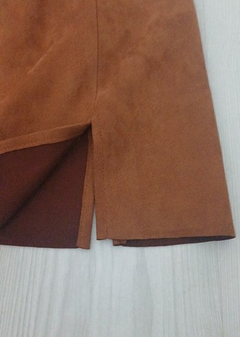 Kahverengi Süet Mini Etek - Görsel 2