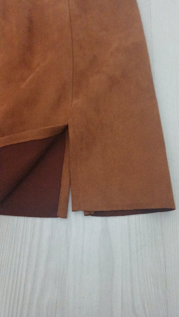 Kahverengi Süet Mini Etek - Görsel 2