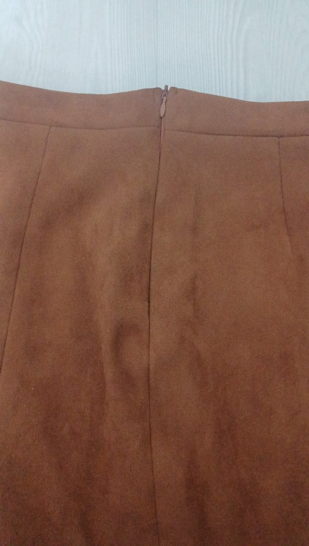 Kahverengi Süet Mini Etek - Görsel 4