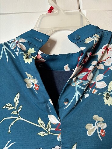 Çiçekli Mavi Elbise Uzun Kollu - Görsel 5