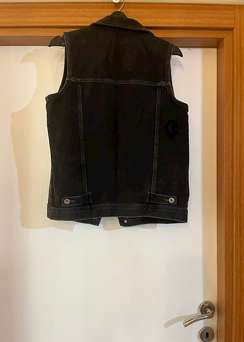 xs Beden Siyah Düğmeli Kolsuz Denim Ceket