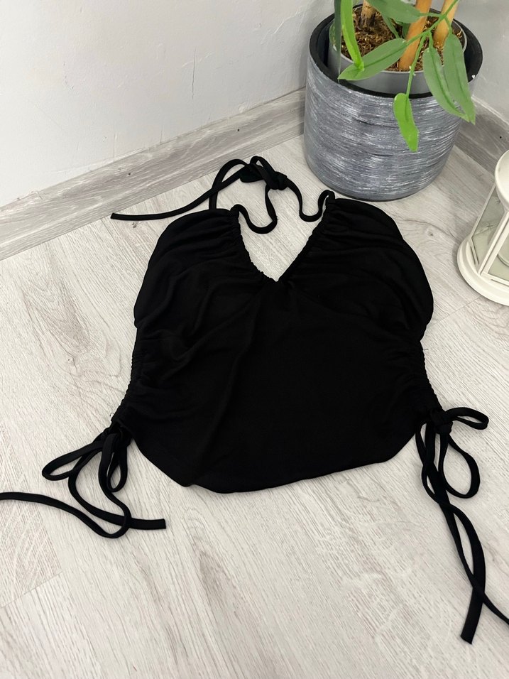 Siyah V Yaka Strappy Büstiyer - Görsel 2