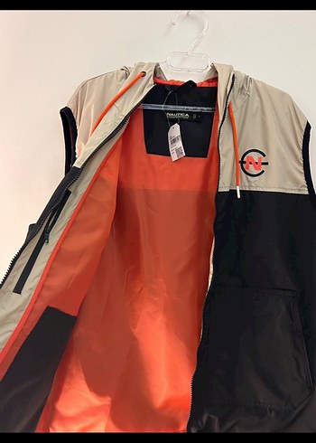 l Beden Gri Siyah Kapüşonlu Fermuarlı Unisex Yelek