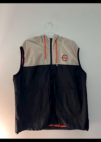 Gri Siyah Kapüşonlu Fermuarlı Unisex Yelek