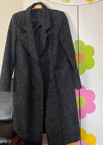 Gri Midi Hamile Yün Kaban - Görsel 4