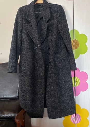 Gri Midi Hamile Yün Kaban - Görsel 3