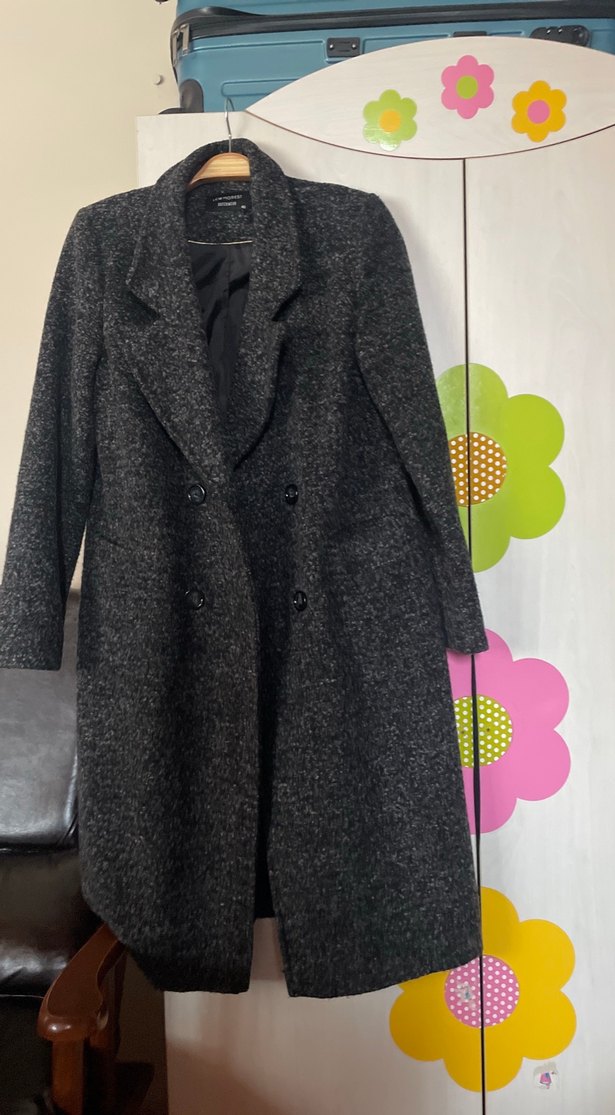 Gri Midi Hamile Yün Kaban - Görsel 4