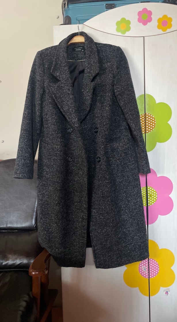 Gri Midi Hamile Yün Kaban - Görsel 3