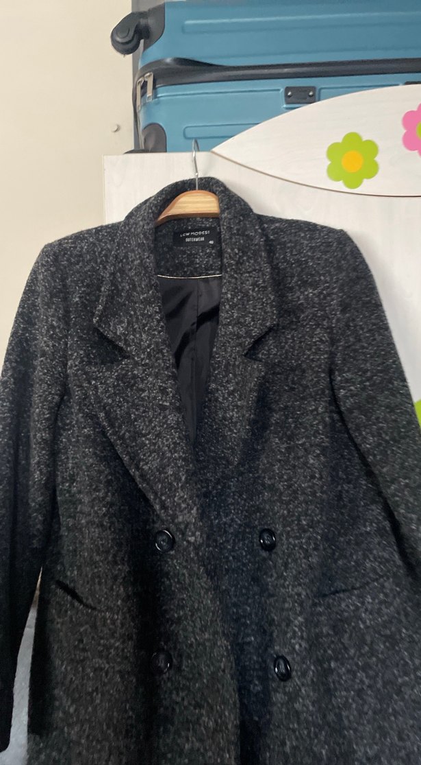 Gri Midi Hamile Yün Kaban - Görsel 2