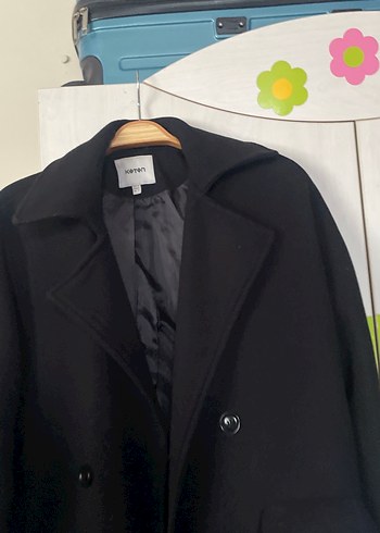 Koton Siyah Düğmeli Midi Hamile Kaban - Görsel 2