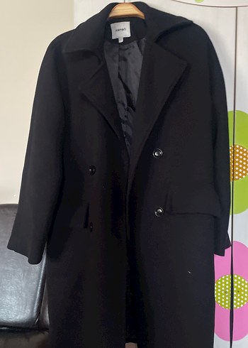 Koton Siyah Düğmeli Midi Hamile Kaban - Görsel 4