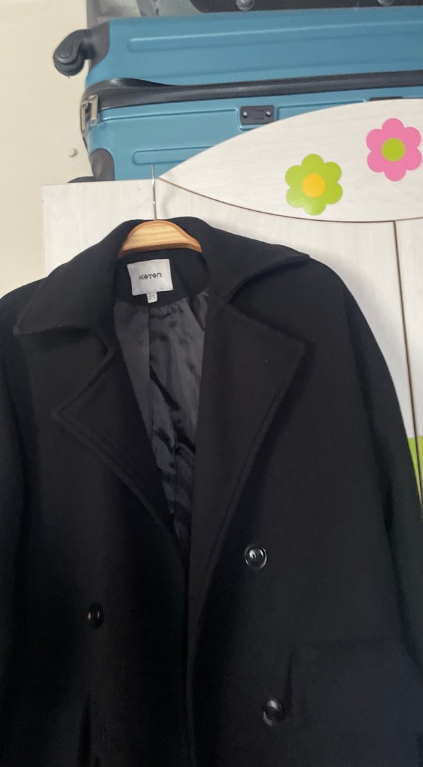 Koton Siyah Düğmeli Midi Hamile Kaban - Görsel 2