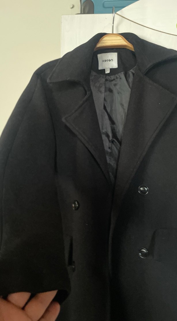 Koton Siyah Düğmeli Midi Hamile Kaban - Görsel 5