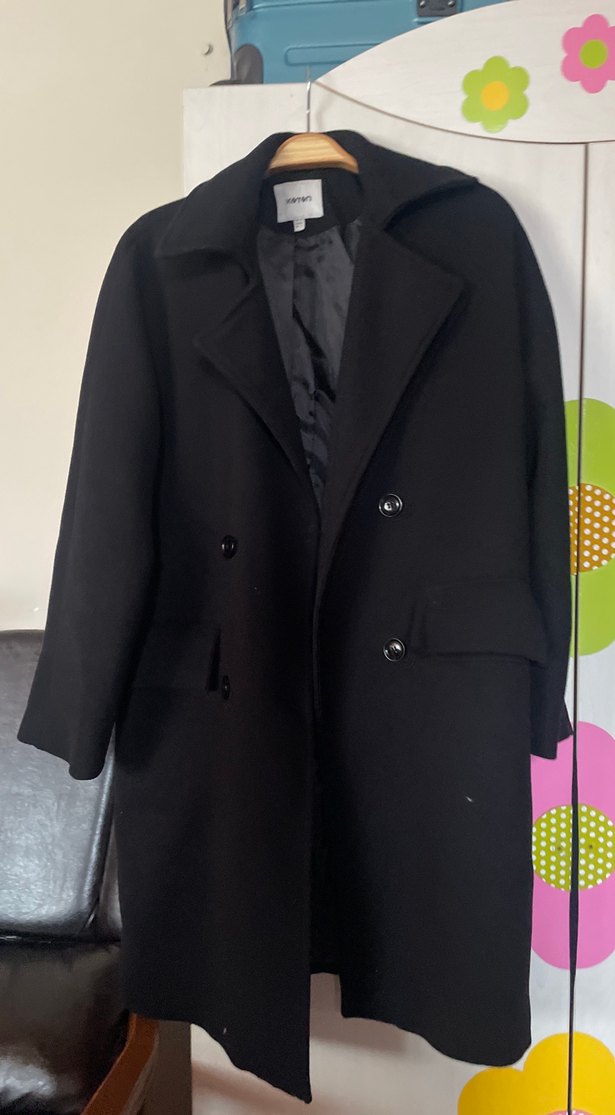 Koton Siyah Düğmeli Midi Hamile Kaban - Görsel 4