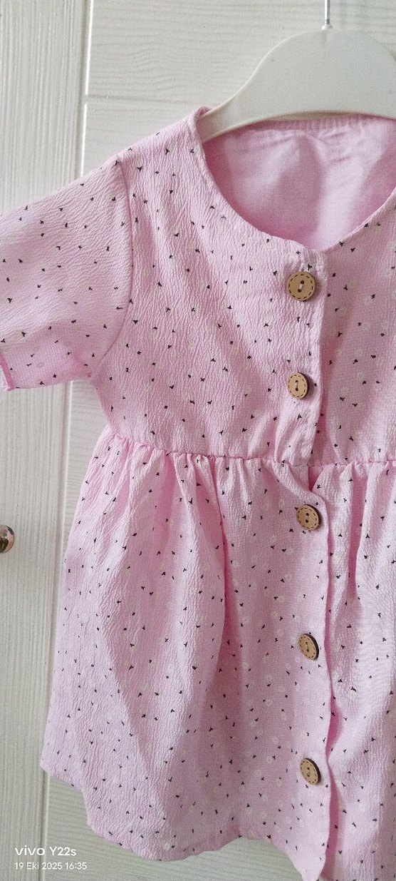 Kız Çocuk Pembe Düğmeli Bohem Elbise - Görsel 2