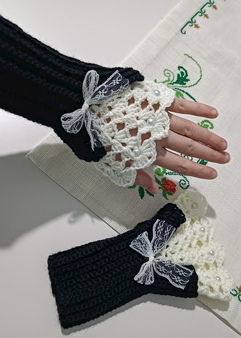 Vintage Tarz Renkli Örgü Kadın Eldiveni - Görsel 8