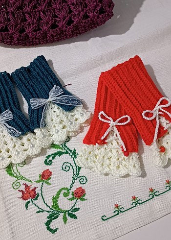 Vintage Tarz Renkli Örgü Kadın Eldiveni - Görsel 10