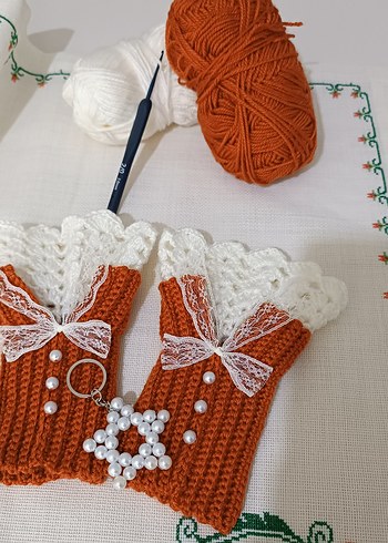 Vintage Tarz Renkli Örgü Kadın Eldiveni - Görsel 3