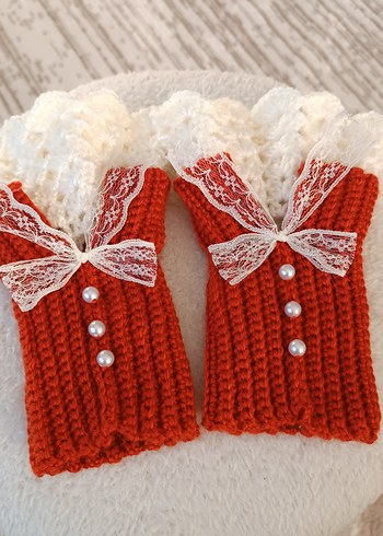 Vintage Tarz Renkli Örgü Kadın Eldiveni - Görsel 5