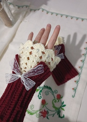 Vintage Tarz Renkli Örgü Kadın Eldiveni - Görsel 7