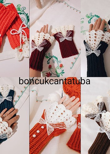 Vintage Tarz Renkli Örgü Kadın Eldiveni - Görsel 2