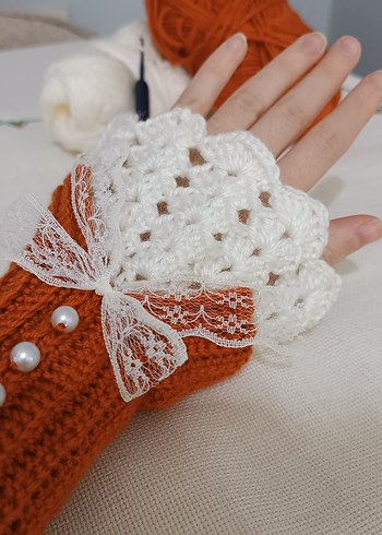 Vintage Tarz Renkli Örgü Kadın Eldiveni - Görsel 4