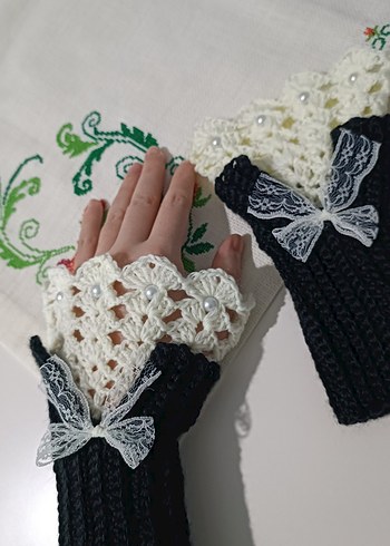 Vintage Tarz Renkli Örgü Kadın Eldiveni - Görsel 9