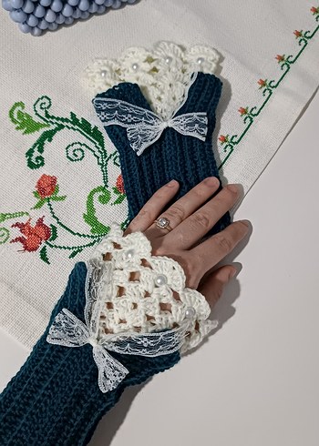 Vintage Tarz Renkli Örgü Kadın Eldiveni - Görsel 11