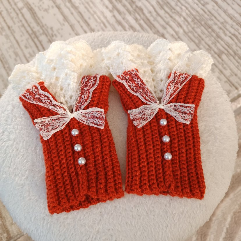 Vintage Tarz Renkli Örgü Kadın Eldiveni - Görsel 5