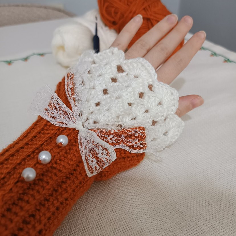 Vintage Tarz Renkli Örgü Kadın Eldiveni - Görsel 4