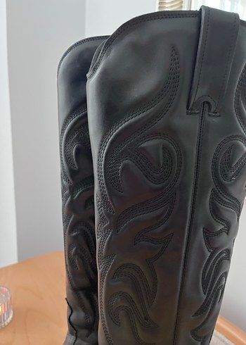 36 Beden Kadın Siyah Deri Dizüstü Stiletto Çizme