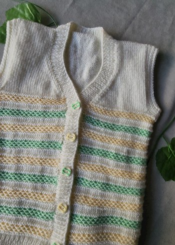 unisex Çocuk V Yaka Örgü Triko Yelek - Görsel 4