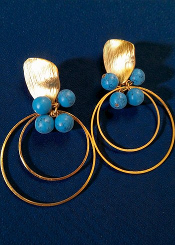 Turkuaz boncuklu halka küpe - Görsel 2