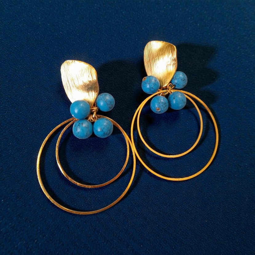 Turkuaz boncuklu halka küpe - Görsel 2