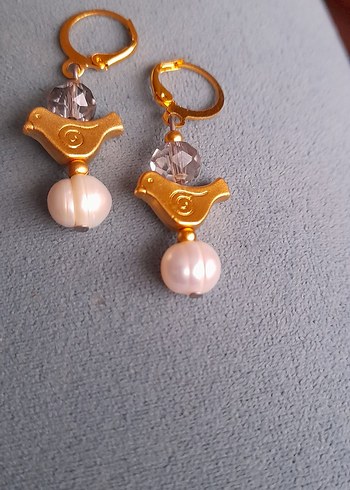 Mini Altın Renkli İnciliKuş Küpeler - Görsel 2