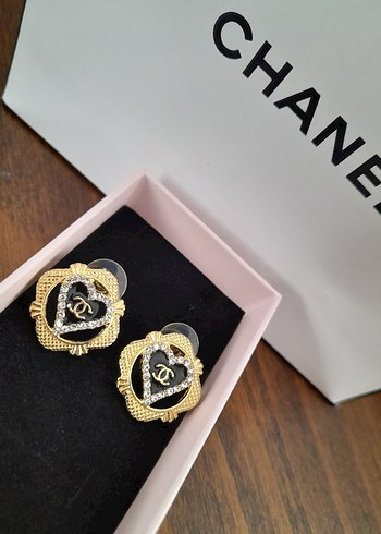 Altın Renkli Chanel modelTaşlı Küpeler - Görsel 2