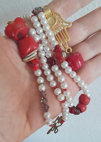 Kırmızı Mercanlı İnci Kolye - Görsel 4