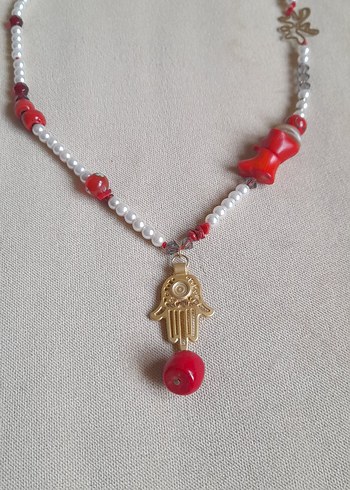 Kırmızı Mercanlı İnci Kolye - Görsel 5
