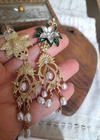 İncili Vintage tarz Küpe - Görsel 3