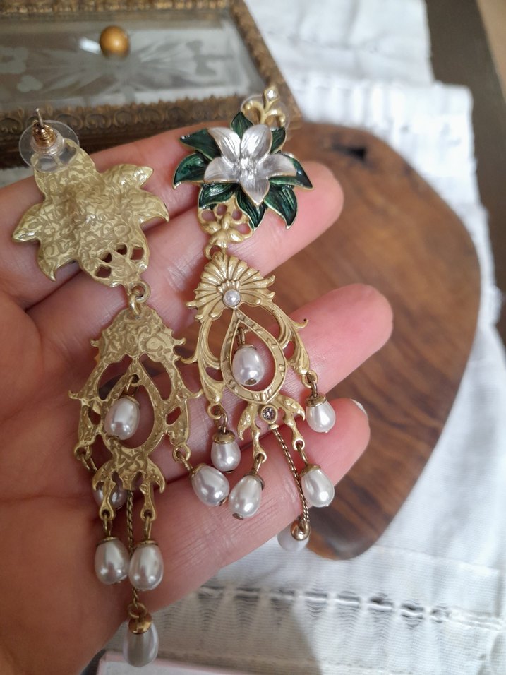 İncili Vintage tarz Küpe - Görsel 3