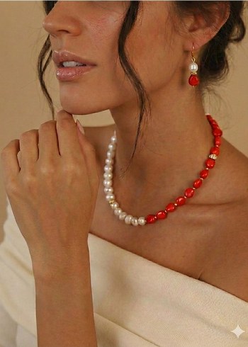 Doğal İnci ve Mercan set - Görsel 6