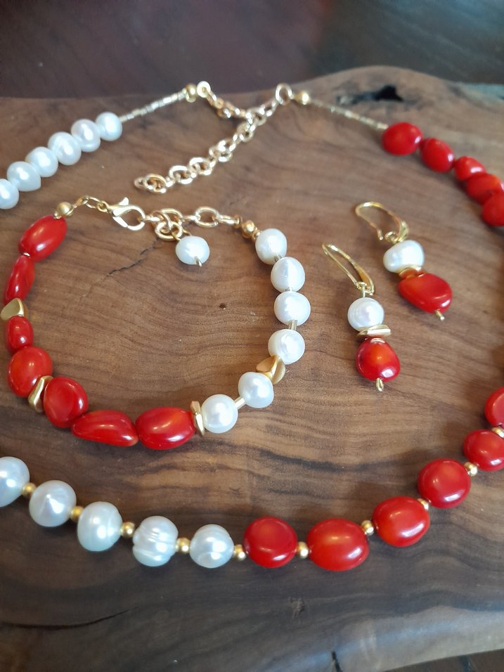 Doğal İnci ve Mercan set - Görsel 2