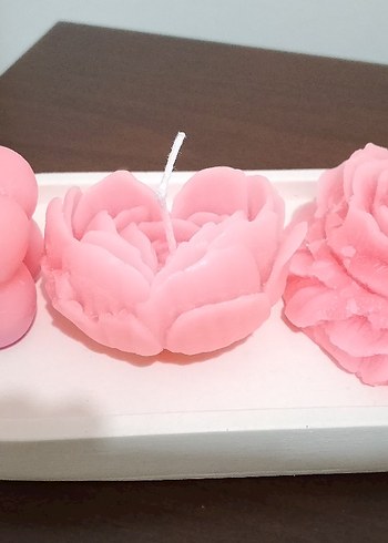 Diğer Pembe Gül ve Küre Şeklinde Mum Seti